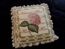 Hand Stitched Needlepoint Springtime Pillow Cover Hydrangea Flower Fringe 17 X 1