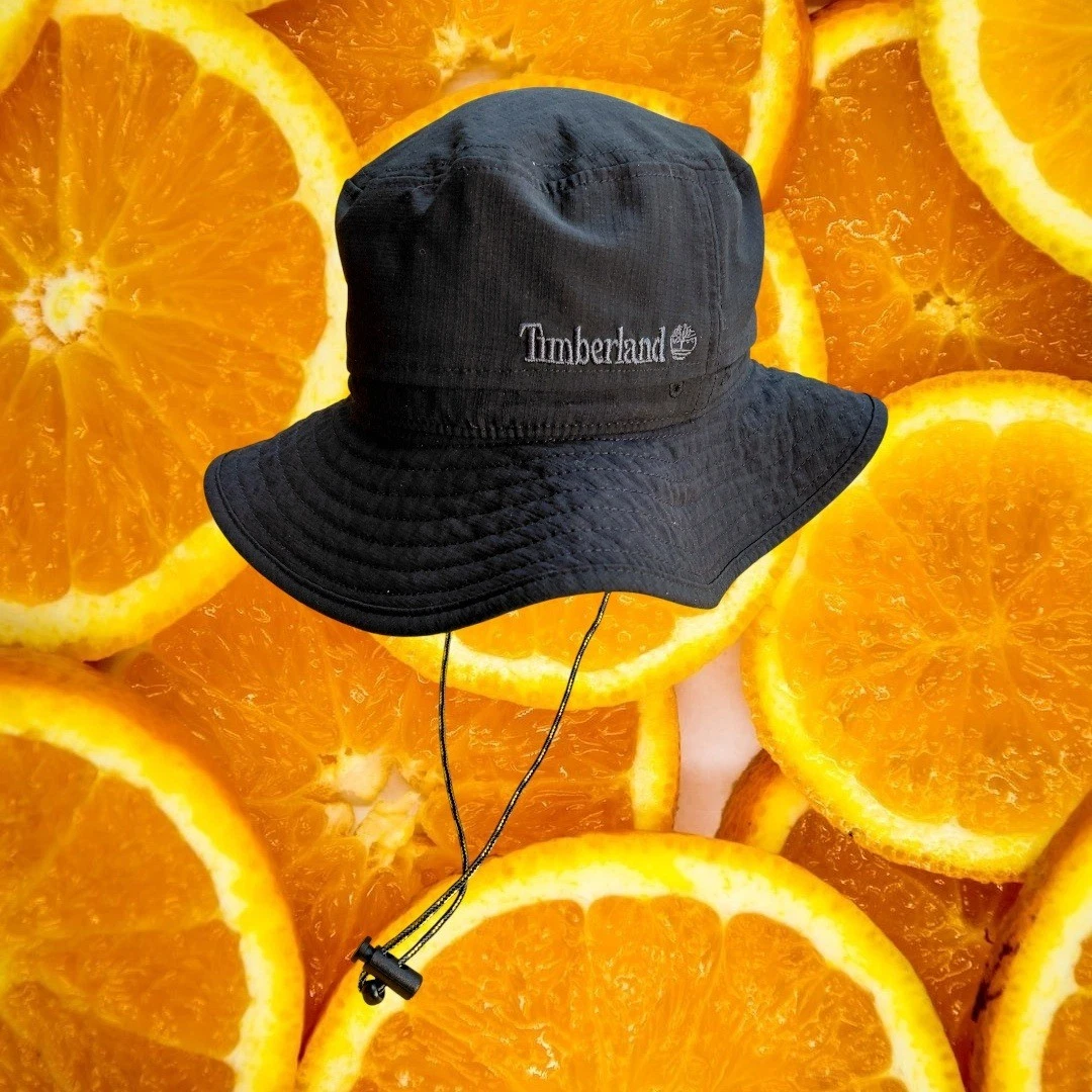 Timberland Mens Black Bucket Hat SM PM Adjustable Chin Strap Outdoor