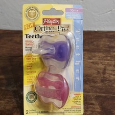 Playtex Ortho-Pro Teether 2 Pack 10m Front Back Teeth Purple Pink Pacifiers