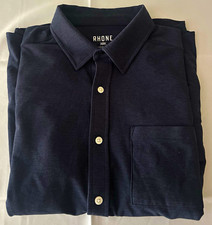 Rhone Men s Navy Solid Long Sleeve Point Collar Button-Up Shirt Size M