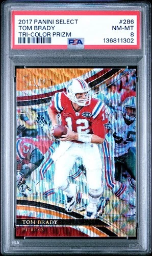 2017 SELECT #286 TOM BRADY TRI-COLOR PRIZM 1/99 RED JERSEY PSA 8
