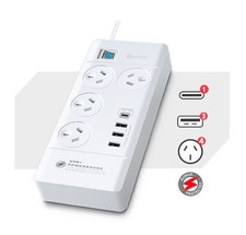 Sansai 4 Outlet 3xUSB-A 1xUSB-C Powerboard Master On/Off switch Surge