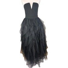 Fashion Nova Black Strapless Plunge Tulle Ruffle High Low Cocktail Dress M 