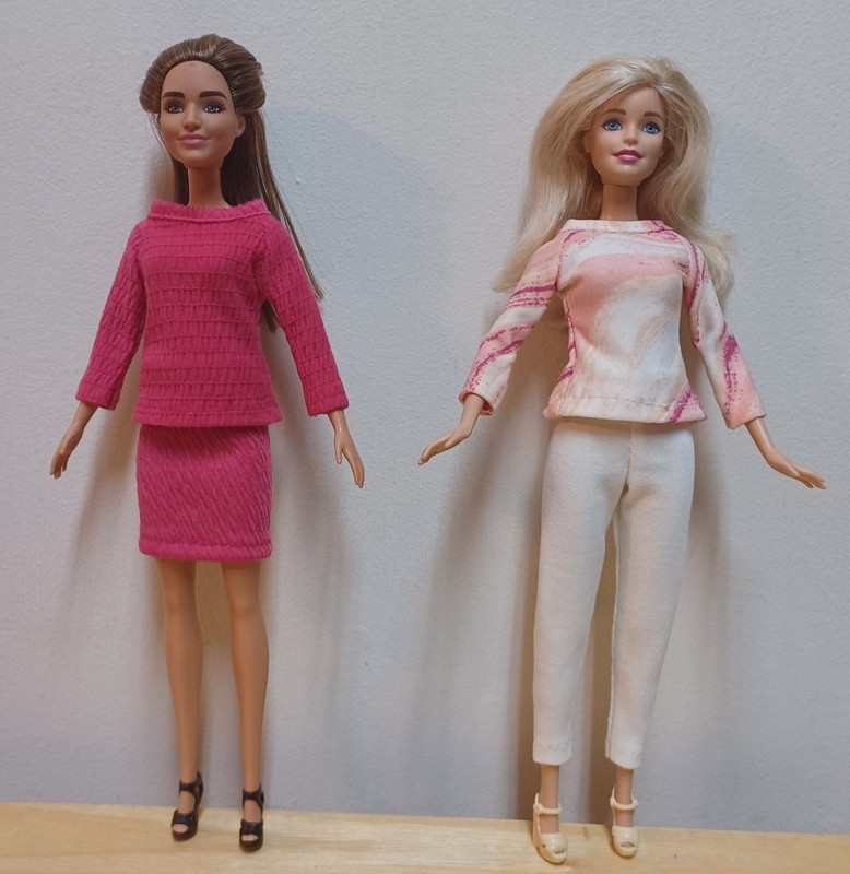 Barbie 11 1/2" Doll Clothing Rose Pink Top & Skirt, Print Top & Cream Pants