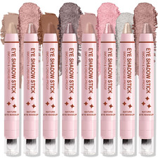 8-Piece Eyeshadow Stick Set with Blender Brush and Waterproof Highlighter
