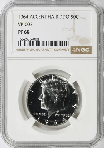 1964 50c DDO Kennedy Silver Half Dollar NGC PF68 Accented Hair VP-003 POP 11/1
