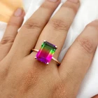925 Silver Hand Jewelry Emerald Cut 10x14m Watermelon Tourmaline Gemstone Ring