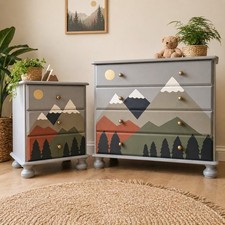 Hand Painted Mountain Nursery Furniture Set | Kids Drawers & Bedside Cabinet