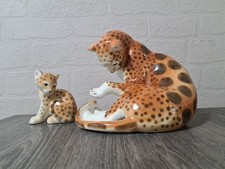 2 x Lomonosov USSR Porcelain Leopard / Cheetah Figurines 