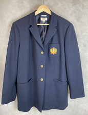 VTG Talbots 14W Schoolboy Wool Crest Gold Button Blazer Jacket Navy Academia