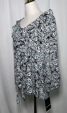 I.N. Studio Blouse Shirt Top Small Knot Women 3/4 Sleeve Button Green Black