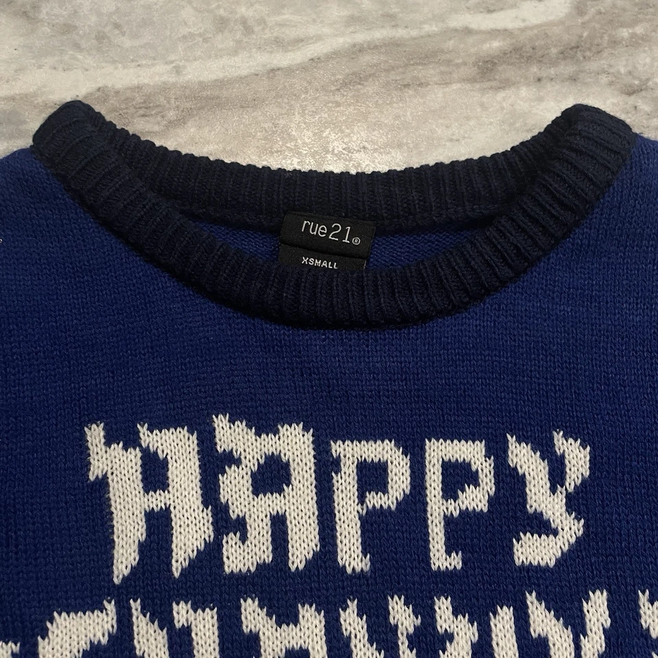 Свитер Rue21 Happy Chanukah XS синий менора огни праздник уродливое Рождество Ханука - Изображение 3 из 4