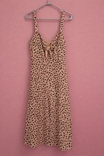 FOREVER 21 Animal Print Bow Midi Sundress Beige Black Sleeveless Size S