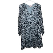 Loft Dress Women's Small V-Neck Blue Printed Long Sleeve Sheath Sheer  Career