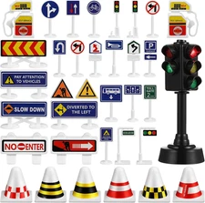 Street Road Signs Playset 56Pcs Mini Traffic Signs Toys Traffic Road Mini Traffi