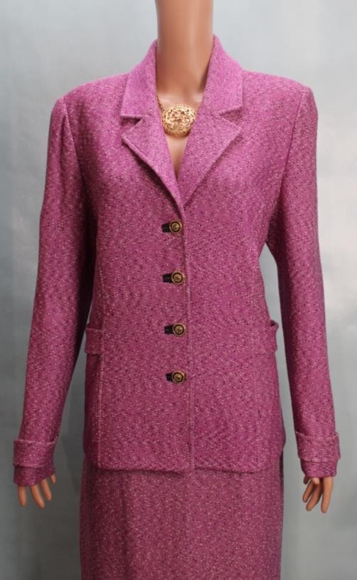 St John Pink Jacket Skirt L Size 12 10 2pc Suit Buttons