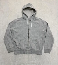 Polo Ralph Lauren Jacket Hoodie Mens Large Gray Full Zip Fleece Pony Logo
