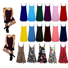 Ladies Camisole Cami Flared Skater Womens Strappy Vest Top Swing Mini Dress 8-26