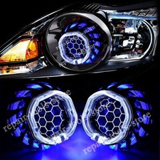 2.5 8.0 Bixenon Projector Blue Honeycomb Lens Square Led Angel Eyes Headlight