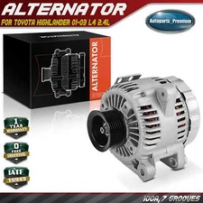Alternator for Toyota Highlander 01-03 L4 2.4L 100Amp/12Volts CW 7-Groove Pulley