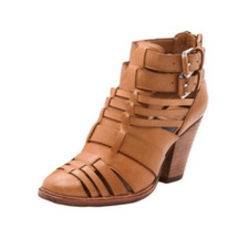 Dolce Vita Anthropologie Tan Brown Leather Helsa Caged Buckle Ankle Bootie 6.5