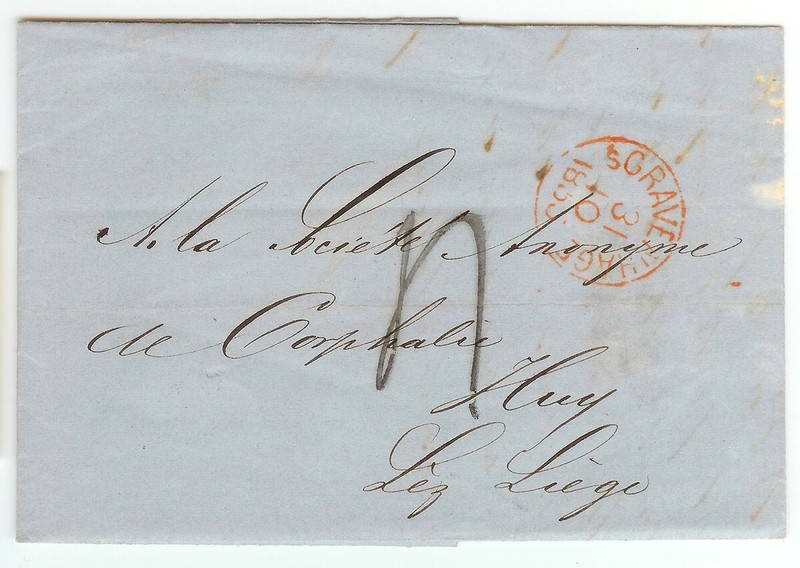 Netherland stampless cover 1855 La Haye to Huy (BE) - Text * cover869