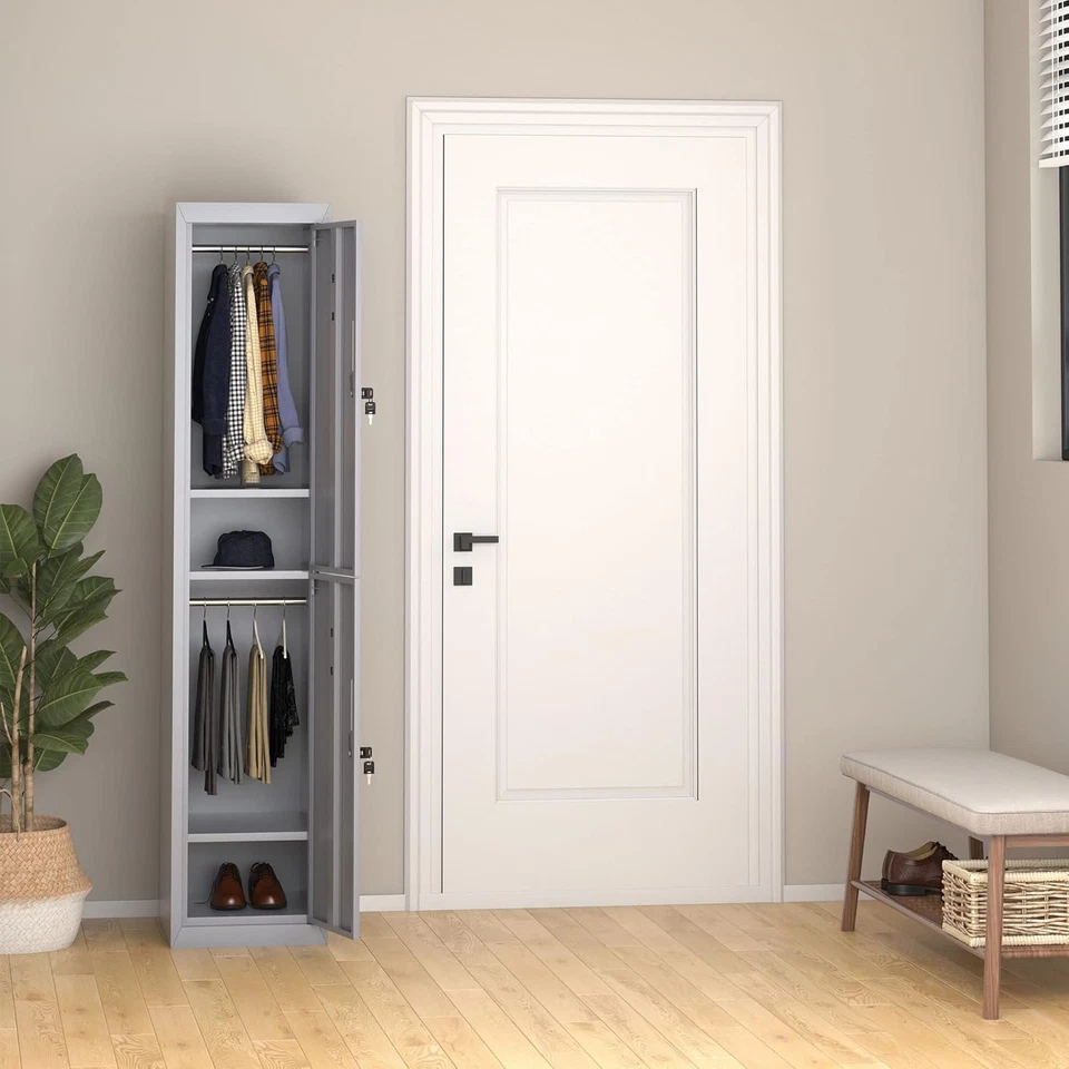 Tall Industrial Cabinet Metal Narrow Locker Storage Cupboard Retro Lockable Door - Image 3 of 4
