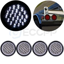 4pcs 4" White Round 24 LED Trailer Truck Side Marker Clearance Lights Tail Lamps