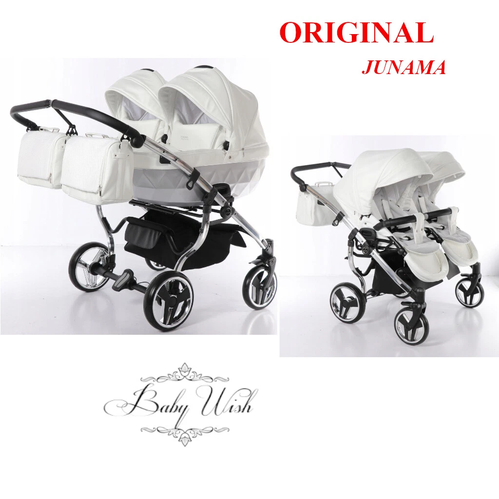JUNAMA MIRROR SATIN DUO BABY KIDS STROLLER GONDOLA + PUSHCHAIR TWIN PRAM 2in1
