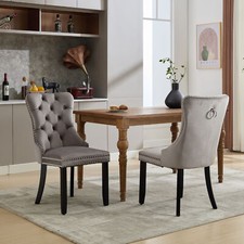 Modern Set of 6 Upholstered Velvet Dining Chairs, with Solid Wood Legs