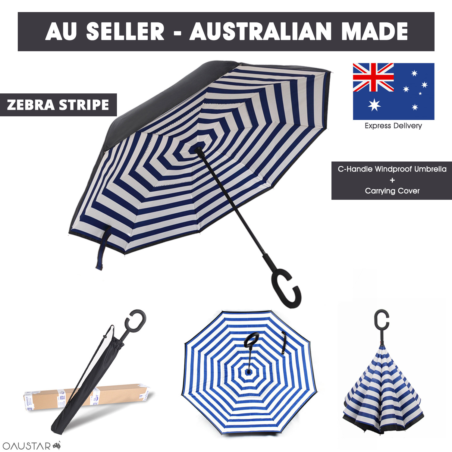 Umbrella -Upside Down-Windproof-Inverted Reverse,C-Handle Folding-with Carry Bag image 5