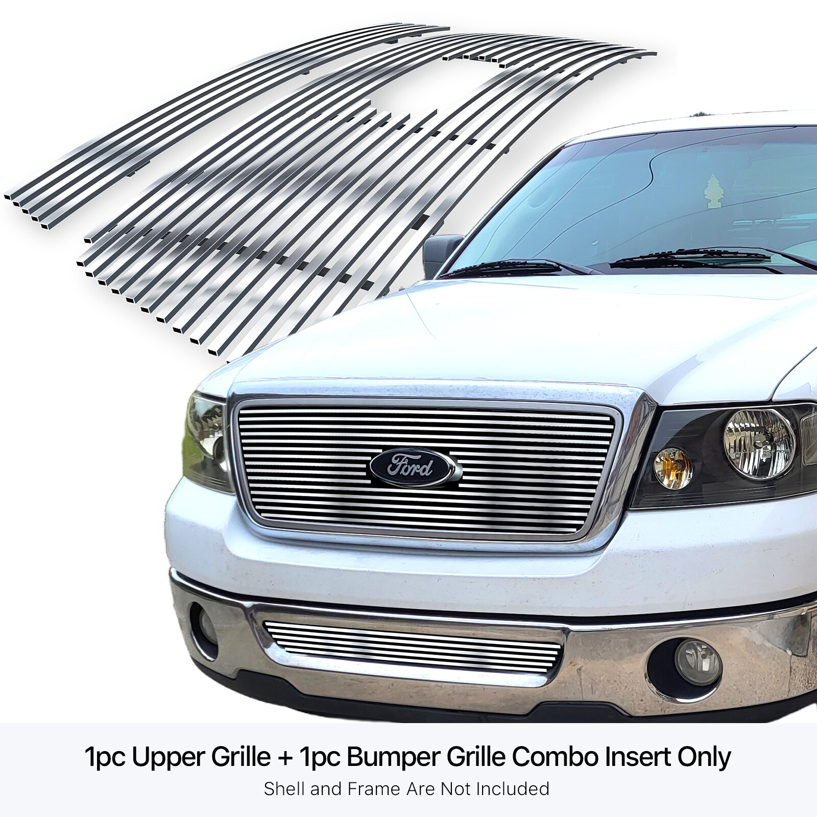 Fits 2006-2008 Ford F-150 Honeycomb Chrome Billet Grille Grill Insert Combo