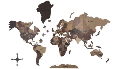 3D Wooden Multilayer World Map 150x90 cm