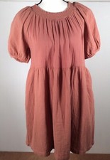Universal Thread Dress MEDIUM BOHO COTTAGE PUFF Sleeve POCKETS Cotton - NEW