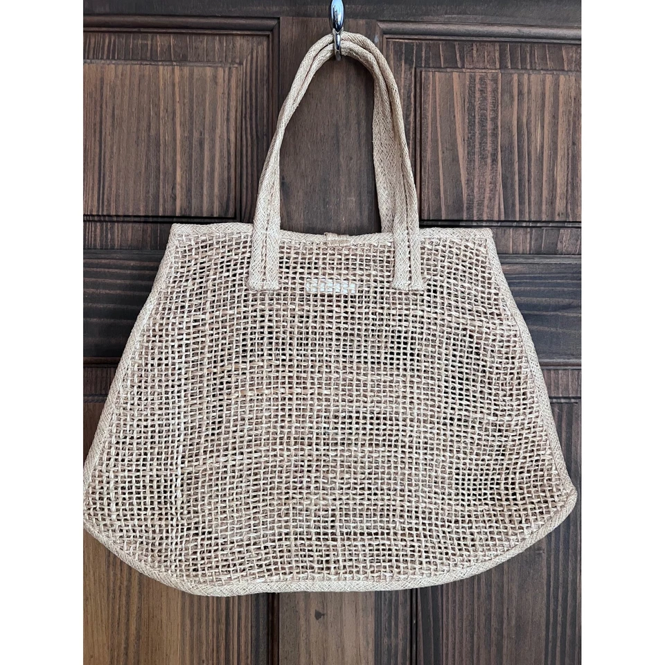 Bolso de Mano Vintage Tejido de Paja Cartera Apliques Florales Madera Cierre de Botón Foto 4 de 4