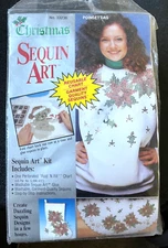 Christmas Sequin Art Kit Holiday Poinsettias 33236 Shirt Tree Skirt NIP