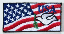 Wrights USA Flag/Peace Dove Embroidered 1 1/2" x 3" Iron On Applique wp-352