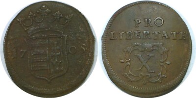 1705 Hungary 10 Poltura Ferenc Rokoczi II 1703-1711 Extra Fine Details KM# 264.1
