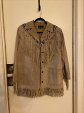 Nos Via Accenti Leather Fringed Jacket Southwestern Embroidered Jacket Size Bo