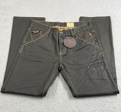 TFG Pants Men's Gray Jeans Contrast Color Stitching Logo Buttons Pocket Tabs