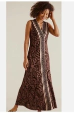 SOFT SURROUNDINGS Ikaria Sleeveless Tribal Print Knit Maxi Dress Size Large L