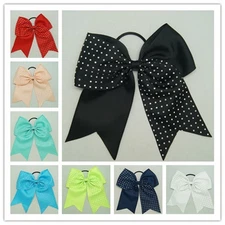Rhinestone Bling 8 Inch Cheer Hair Bow with Elastic Band Cheerleading CB012