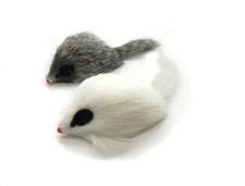 Real Rabbit Fur Long Hair Mouse Cat Toy - 2pk