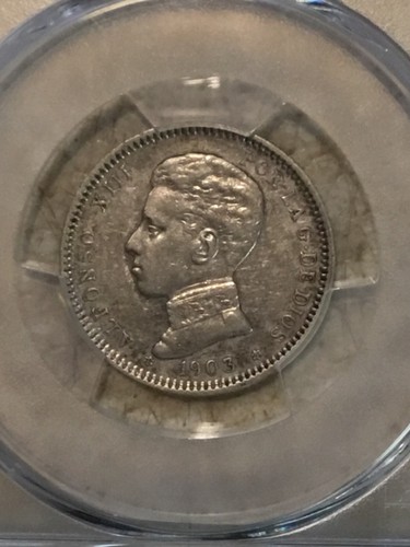 Spain 1 peseta 1903 Alfonso PCGS AU silver coin & Spain coin lot 1 Oz 1944 -1957 - Picture 5 of 16
