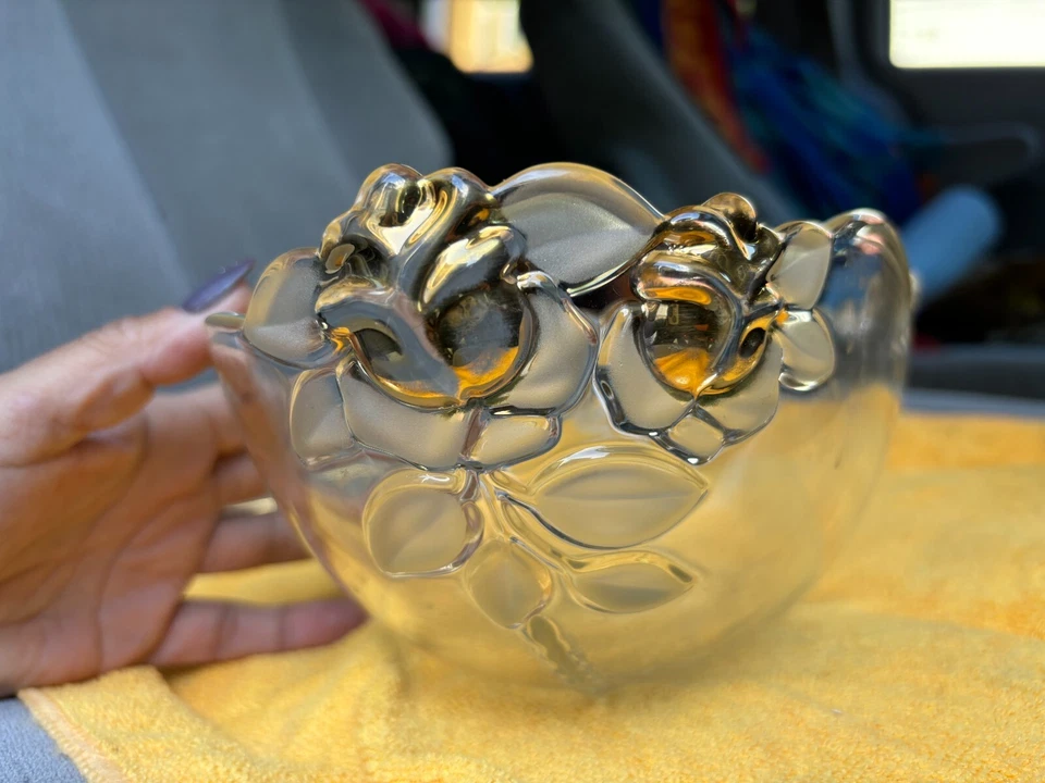 Vintage Glass Dish with Iris Nova Studio Japan Etched and Frosted Glass Oval Gla - Image 3 of 4