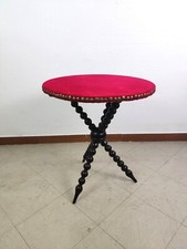 Tavolino Francese Treppiedi A Rocchetto Modernariato Anni 40/50 Legno e Velluto