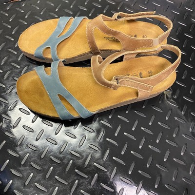 Naot Womens Size 40 / 9 Blue Leather Tan Brown Cork Sandals | eBay