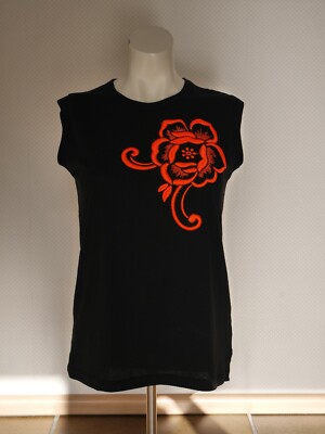 Christopher Kane Top schwarz Blume orange Gr. S black orange flower