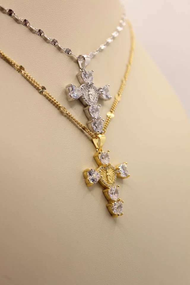 CROCE CIONDOLO MADONNA MIRACOLOSA ZIRCONI CUORI ARGENTO MM 22X29 EXPLOIT - Immagine 2 di 4