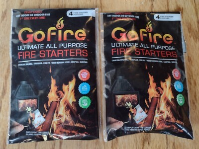 FIRE STARTERS 10min burn time Waterproof Go Fire all-purpose 4 pouches Lot x2pk